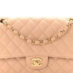 Caviar Quilted Medium Double Flap Beige