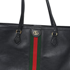 Textured Calfskin Web Medium Ophidia Shopping Tote Black