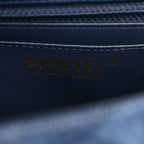 Printed Denim Quilted Mini Rectangular Flap Dark Blue