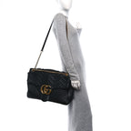 Calfskin Matelasse Maxi GG Marmont Top Handle Shoulder Bag Black