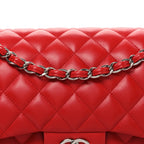 Lambskin Quilted Jumbo Double Flap Red