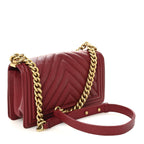 Caviar Chevron Quilted Medium Boy Flap Dark Red