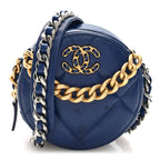 Lambskin Quilted Chanel 19 Round Clutch With Chain  Navy