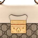 GG Supreme Monogram New Sakai Calfskin Mini Padlock Top Handle Shoulder Bag Beige Ebony Mystic White Sun Oil