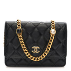 Lambskin Quilted CC Pearl Enamel Clutch on Chain WOC Black