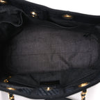 Straw Raffia Calfskin Chain Small Deauville Tote Black