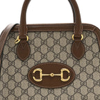 GG Supreme Monogram Azalea Calfskin Small Horsebit 1955 Top Handle Bag Beige Ebony Brown Sugar