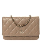 Caviar Quilted Wallet on Chain WOC Dark Beige