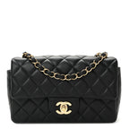 Lambskin Quilted Mini Rectangular Flap Black