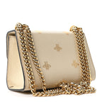 Grained Calfskin Bee Star Small Padlock Shoulder Bag White