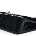 Patent Quilted Sparkle Glitter Medium Double Flap Black