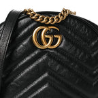 Azalea Calfskin Matelasse Heart Mini GG Marmont Round Shoulder Bag Black