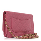 Caviar Quilted Textured CC Wallet On Chain WOC Pink