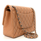 Caviar Quilted Jumbo Double Flap Dark Beige