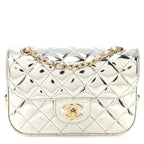 Mirror Calfskin Metallic Calfskin Quilted Hollywood Boulevard Mini Flap With Star Coin Purse Silver
