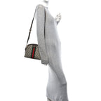 GG Supreme Monogram Textured Dollar Calfskin Web Small Ophidia Dome Shoulder Bag Beige Ebony New Acero