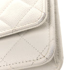 Caviar Quilted Perforated Metal CC Wallet On Chain WOC White