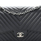 Caviar Chevron Quilted Jumbo Double Flap Black