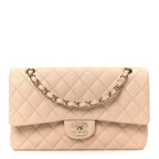 Caviar Quilted Medium Double Flap Light Beige