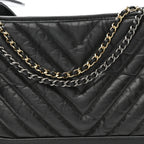 Aged Calfskin Chevron Quilted Medium Gabrielle Hobo Black