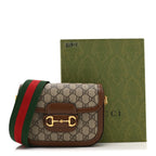 GG Supreme Monogram Web Mini Horsebit 1955 Shoulder Bag Beige Brown Sugar