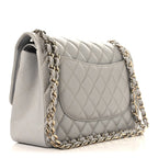 Caviar Quilted Jumbo Double Flap Grey