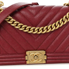 Caviar Chevron Quilted Medium Boy Flap Dark Red