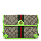 GG Supreme Monogram Web Small Ophidia Belt Bag Beige Ebony Electric Green