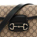 GG Supreme Monogram Horsebit 1955 Soft Small Shoulder Bag Beige Black