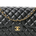 Lambskin Quilted Jumbo Double Flap Black