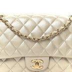 Metallic Canvas Quilted Medium Double Flap Light Gold