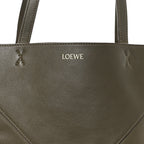 Shiny Calfskin Medium Puzzle Fold Tote Dark Khaki Green