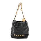 Shiny Calfskin Quilted Pearl CC Chain Mini Chanel 22 Black