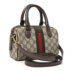 GG Supreme Monogram Textured Dollar Calfskin Web Mini Ophidia Top Handle Bowler Bag Beige Ebony New Acero
