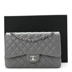 Caviar Quilted Jumbo Double Flap Grey