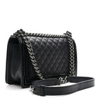 Goatskin Quilted Patent Medium Duo Boy Flap Dark Blue