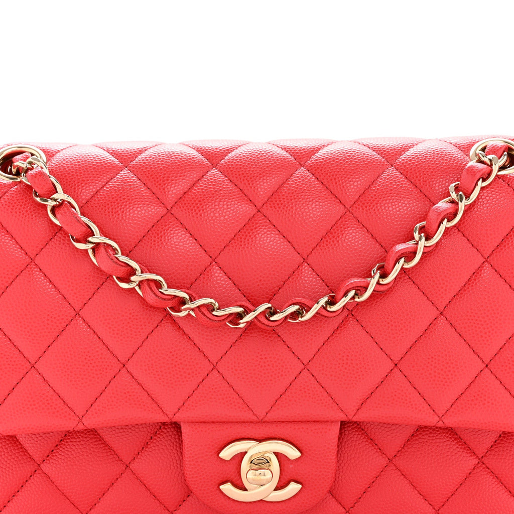 Caviar Quilted Medium Double Flap Red