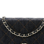 Denim Quilted CC Turnlock Wallet On Chain WOC Dark Blue Orange