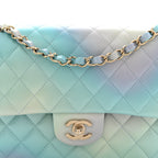 Lambskin Quilted Tie Dye Ombre Medium Double Flap Blue Multicolor