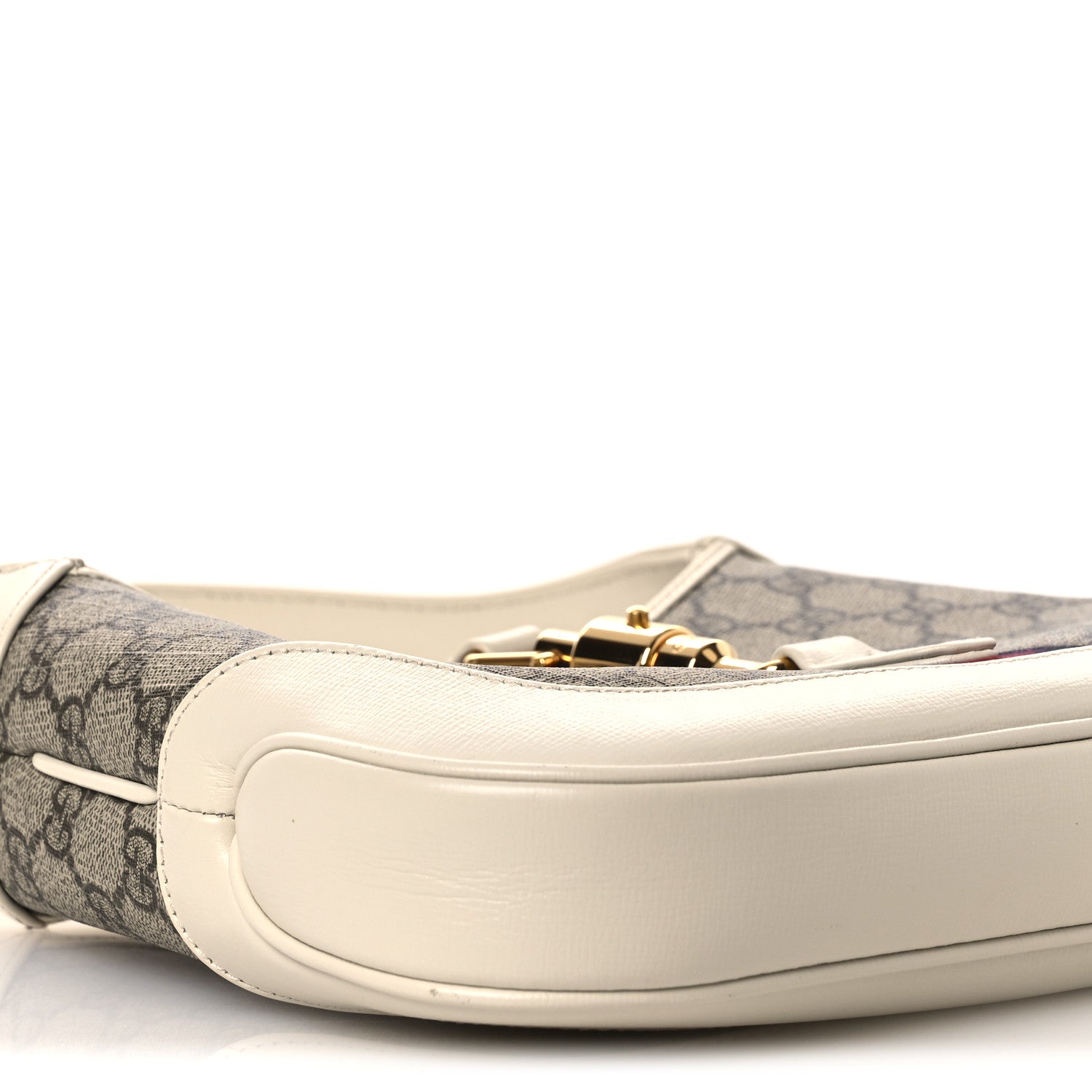 GG Supreme Monogram Azalea Calfskin Web Small Jackie 1961 Hobo Beige Ebony Mystic White
