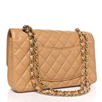 Caviar Quilted Medium Double Flap Beige