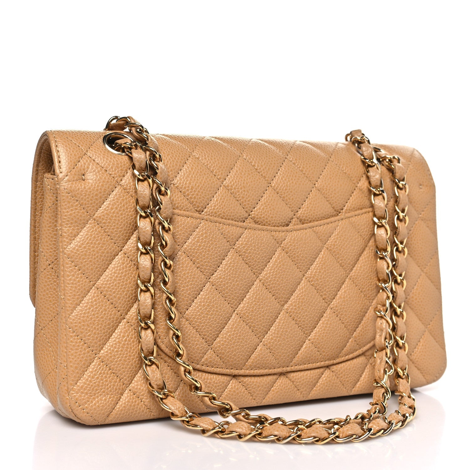 Caviar Quilted Medium Double Flap Beige
