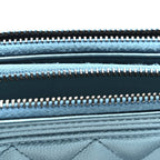 Metallic Caviar Quilted Small Boy Clutch With Chain Turquoise