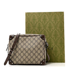 GG Supreme Monogram Textured Calfskin Square Messenger Bag Beige Ebony New Acero
