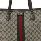 GG Supreme Monogram Textured Calfskin Web Medium Ophidia Shopping Tote Beige Ebony New Acero