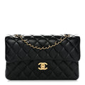 Lambskin Quilted Small Double Flap Black