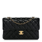 Lambskin Quilted Small Double Flap Black