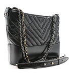 Aged Calfskin Chevron Quilted Medium Gabrielle Hobo Black