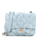 Lambskin Quilted Printed CC Mini Square Flap Light Blue