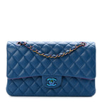 Lambskin Quilted Medium Double Flap Blue Pink